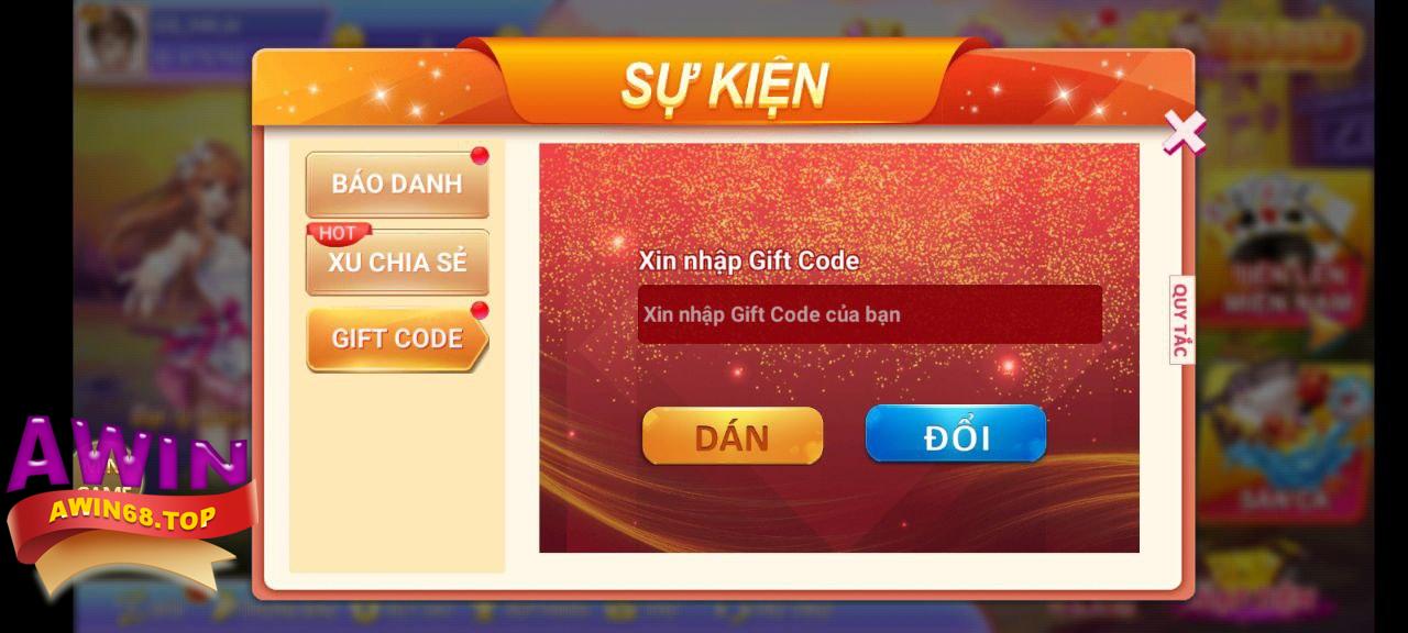 Gift code khuyến mãi Awin68